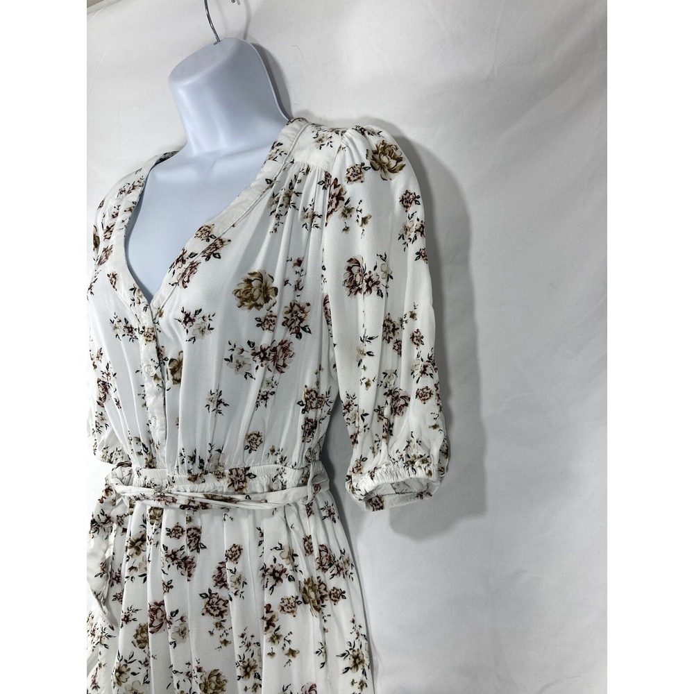 Velvet Heart Floral Print Blouse Size Small White Rayon Tie Ruffle V Neckline - Picture 3 of 15